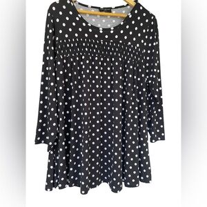 Lane Bryant Size 18W-20W Black and White Polka Dot Top stretch LS BOHO PLUS SIZE